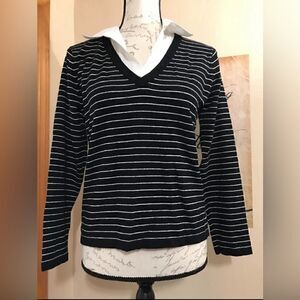 Carolyn Taylor Women's Black White Striped Long Sleeve Top Blouse - Size M